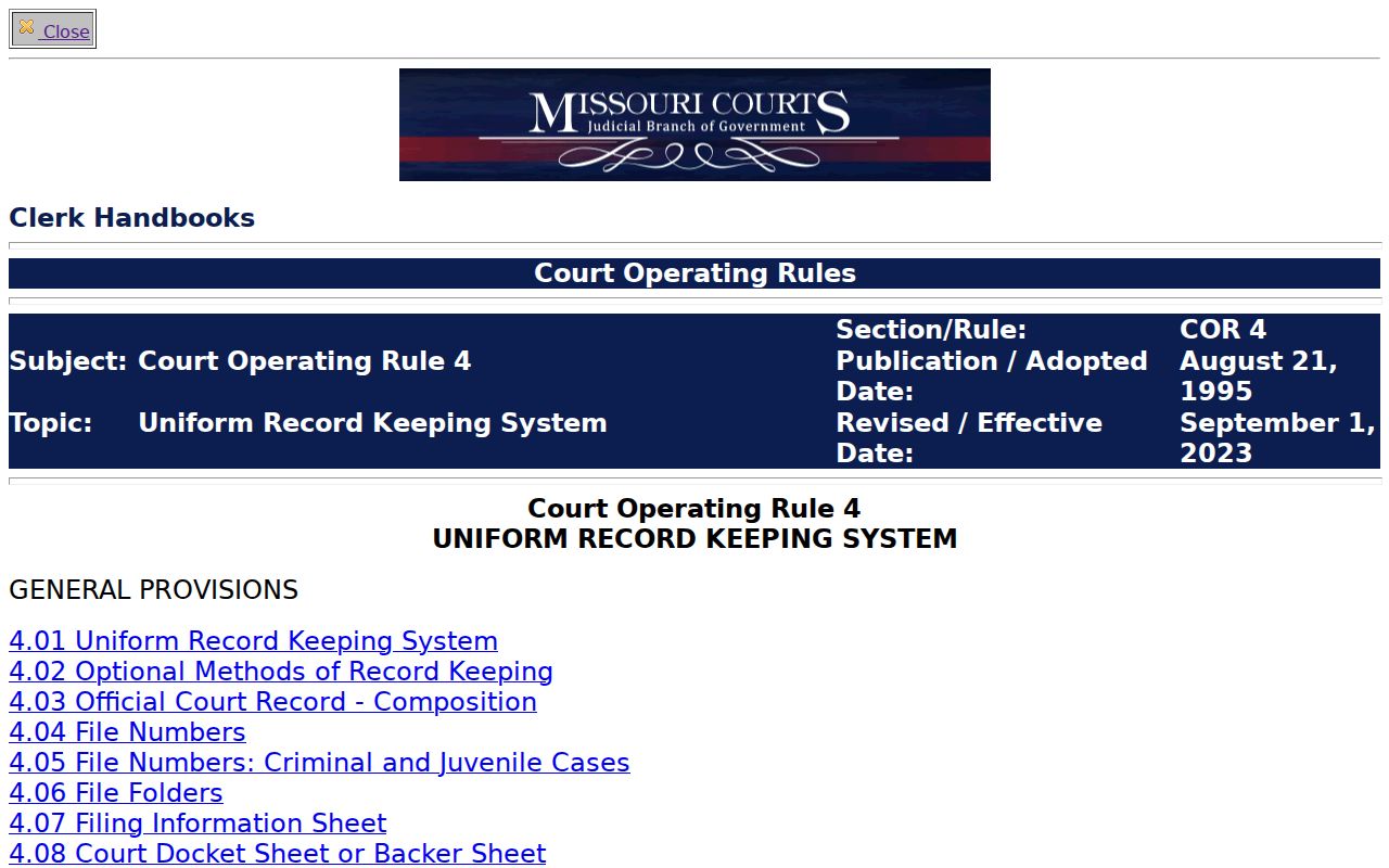 St. Charles County civil docket Court Operating Rule 4 records source