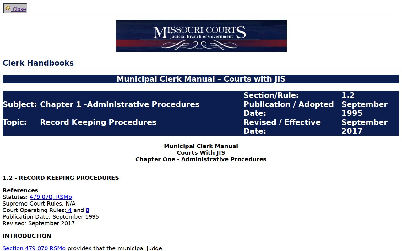 St. Charles County court calendar municipal clerk manual source