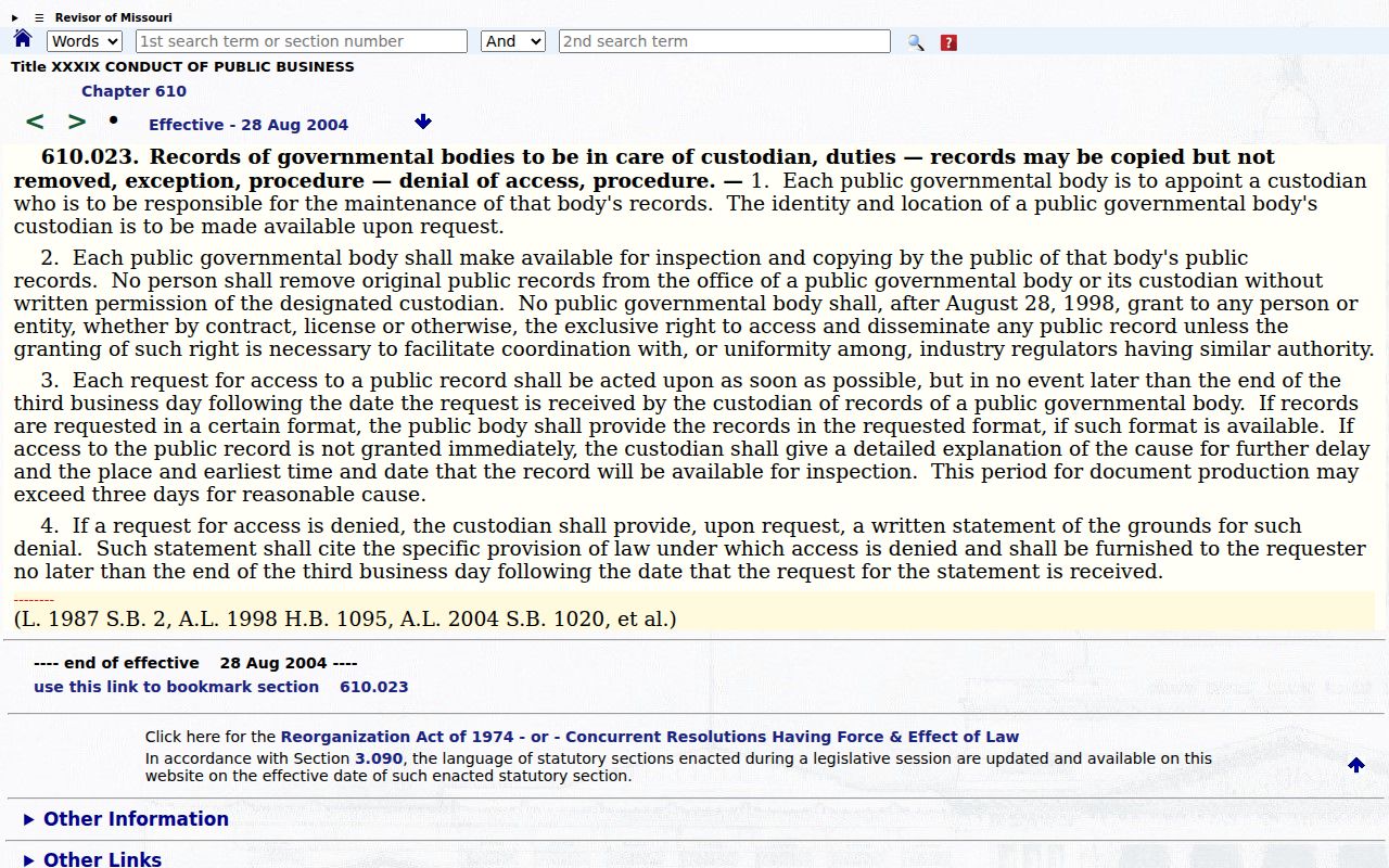 St. Charles County court records reference for Missouri custodian inspection and copying law