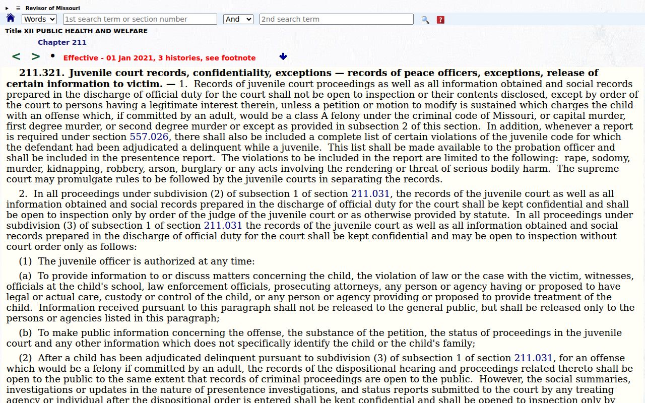 St. Charles County criminal docket juvenile record confidentiality statute