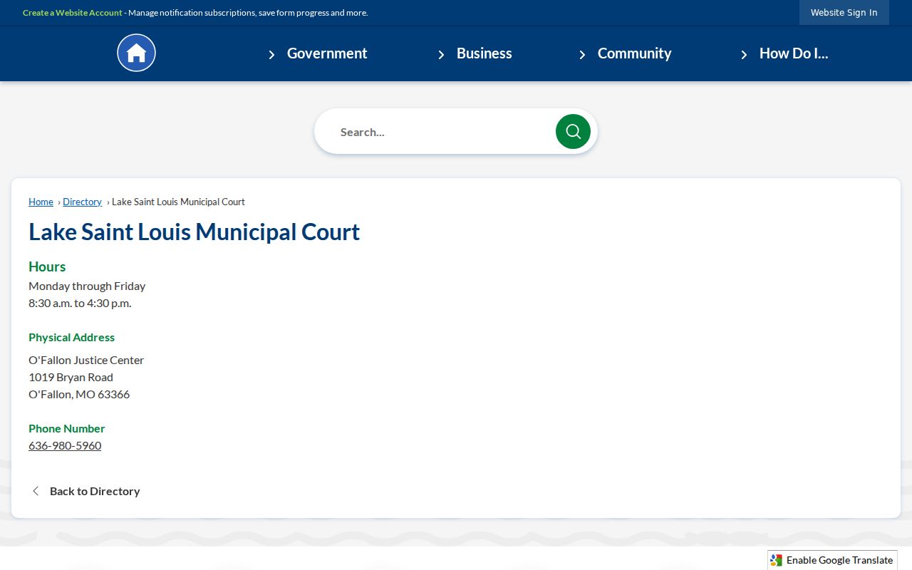 Lake St. Louis court docket official court directory