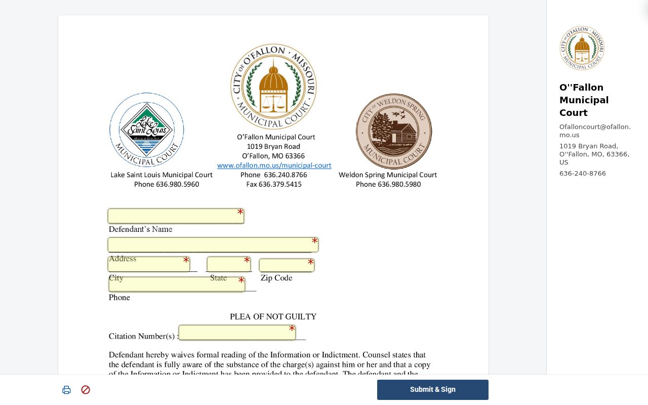 O'Fallon court docket not guilty plea form