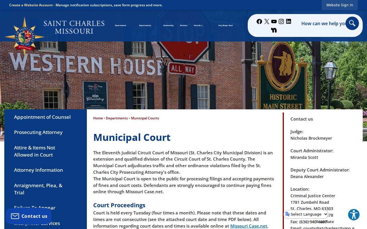 St. Charles City court docket municipal court page