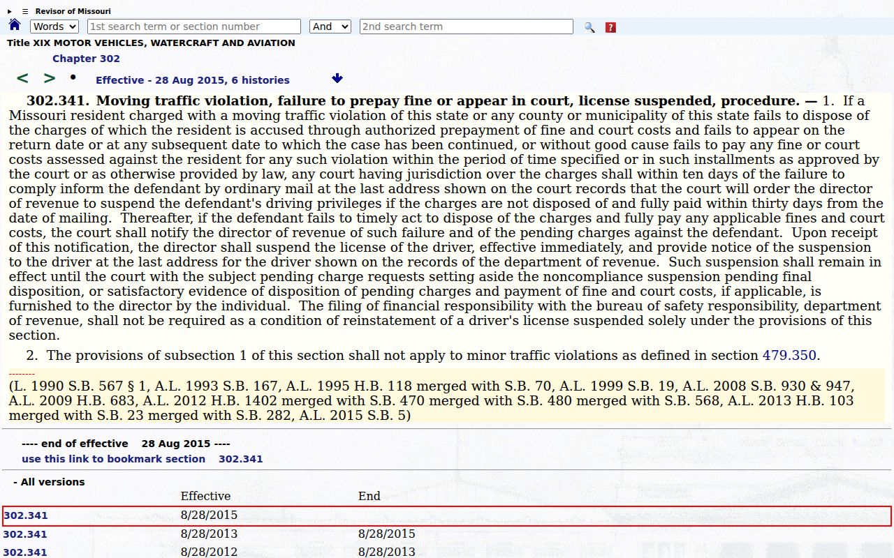St. Charles County traffic court records reference for Missouri failure to appear reporting