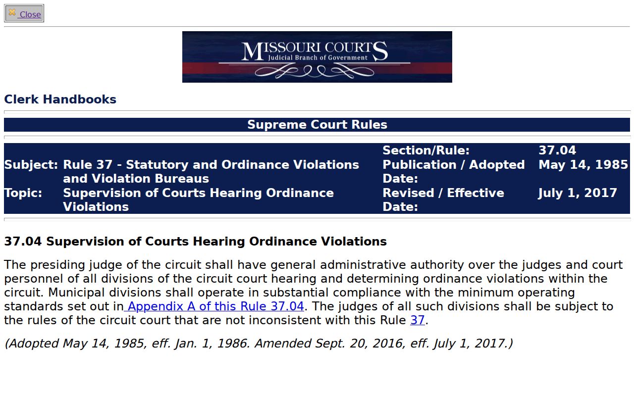 St. Charles County traffic court records reference for Missouri municipal division supervision