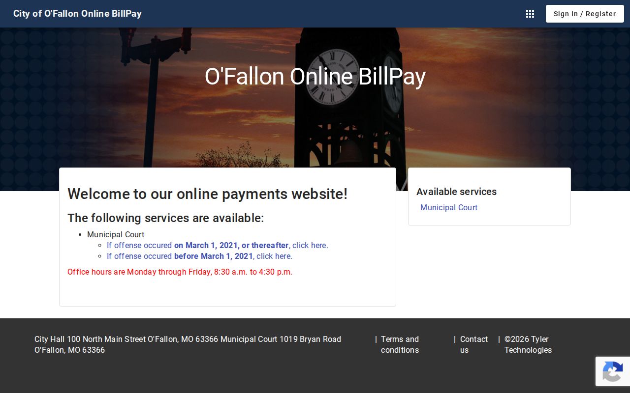 St. Charles County traffic court records reference showing the O'Fallon payment landing page