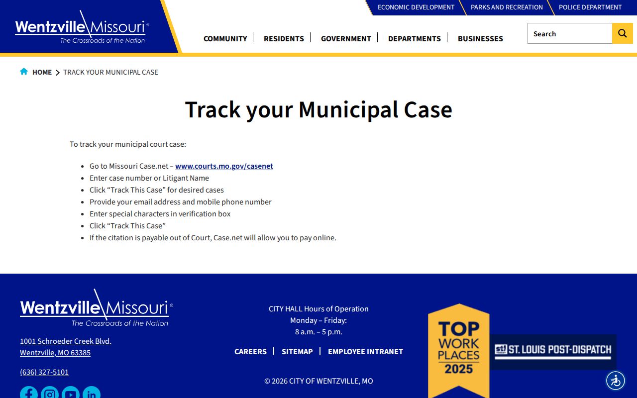 Wentzville court docket Case.net tracking and payment instructions