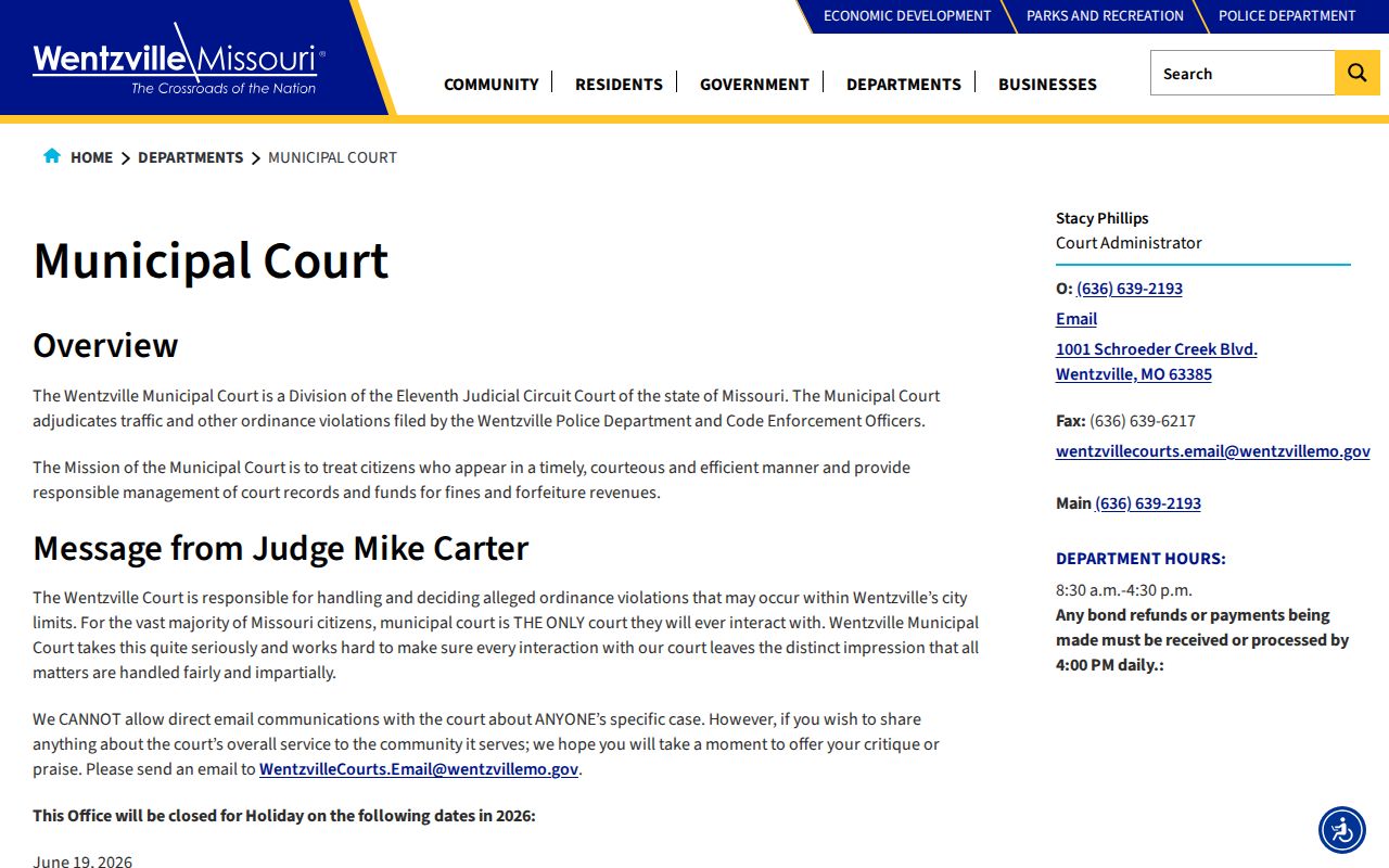 Wentzville court docket municipal court staff page